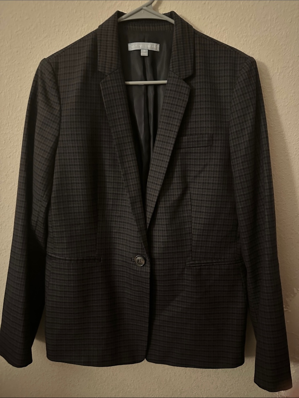 ANTONIO MELANI Dark Gray Plaid Single-Button Blazer